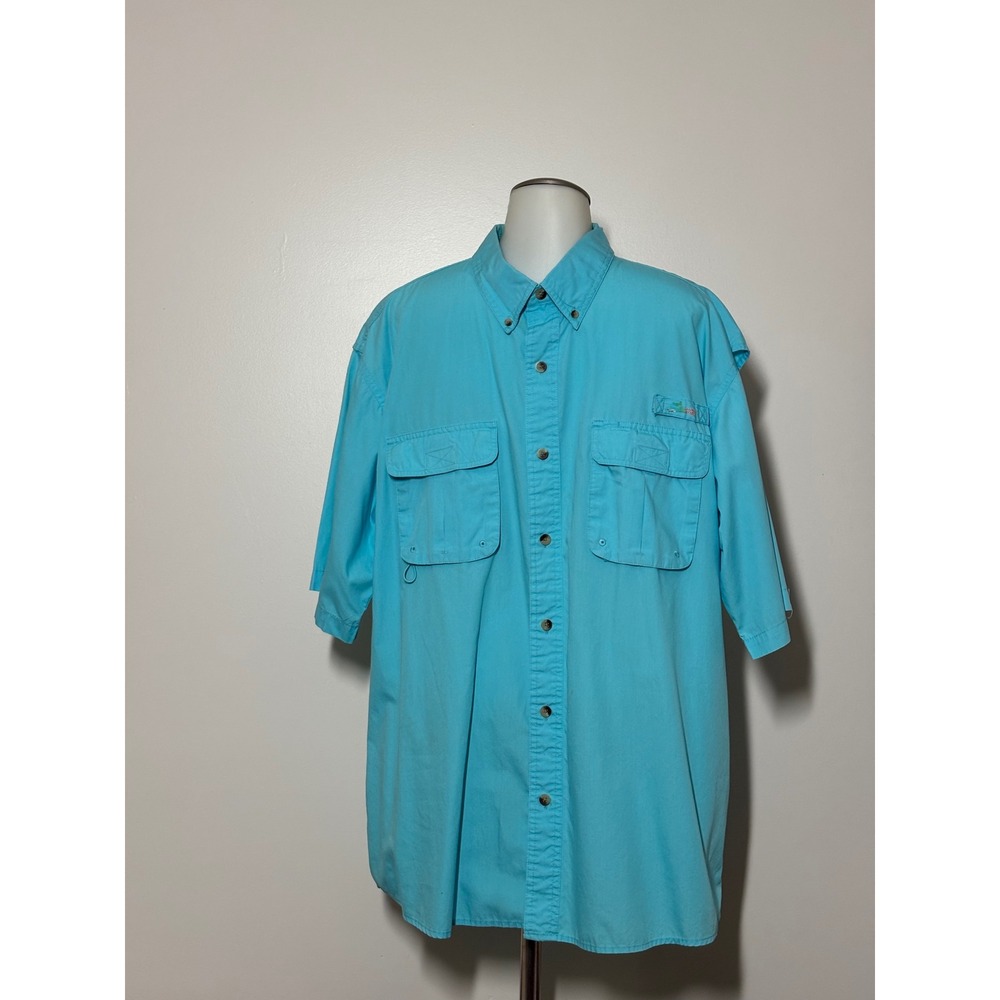 World Wide Sportsman Fishing Shirt Men XL Blue Vented Short Sleeve Good